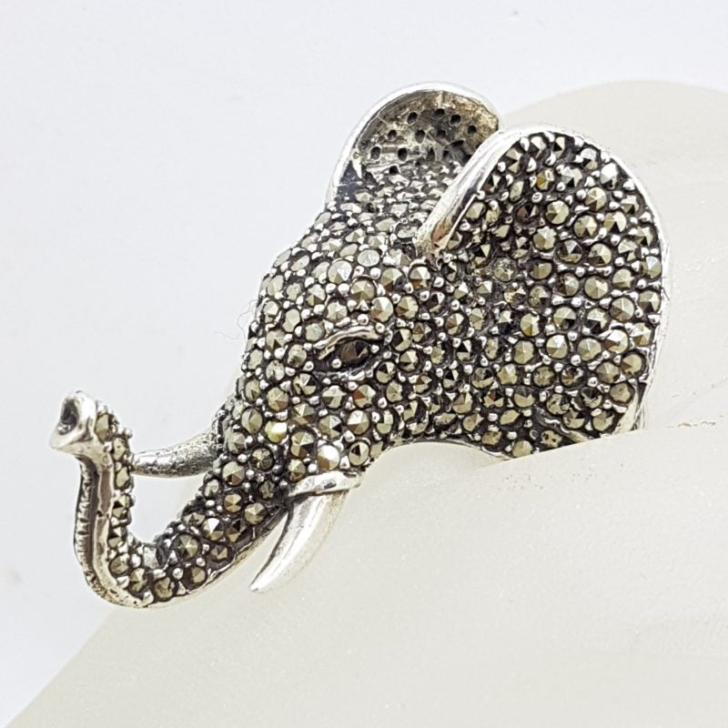 Sterling Silver Marcasite Very Large Elephant Head Ring
