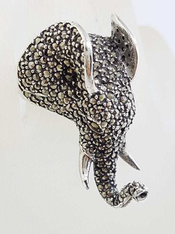 Sterling Silver Marcasite Very Large Elephant Head Ring