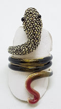 Sterling Silver Marcasite and Enamel Large Coiled Snake Ring - Brown