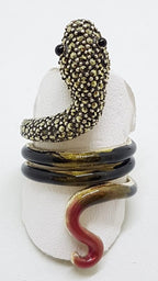 Sterling Silver Marcasite and Enamel Large Coiled Snake Ring - Brown