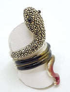 Sterling Silver Marcasite and Enamel Large Coiled Snake Ring - Brown
