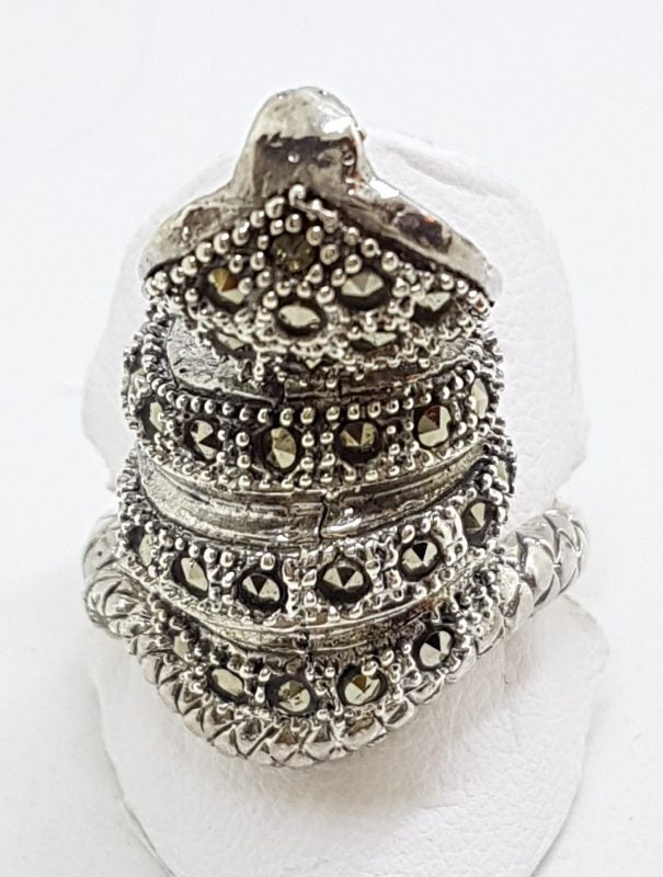 Sterling Silver Marcasite Large Cobra Snake Ring
