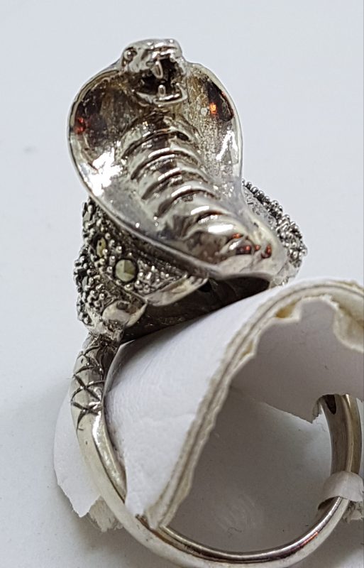 Sterling Silver Marcasite Large Cobra Snake Ring