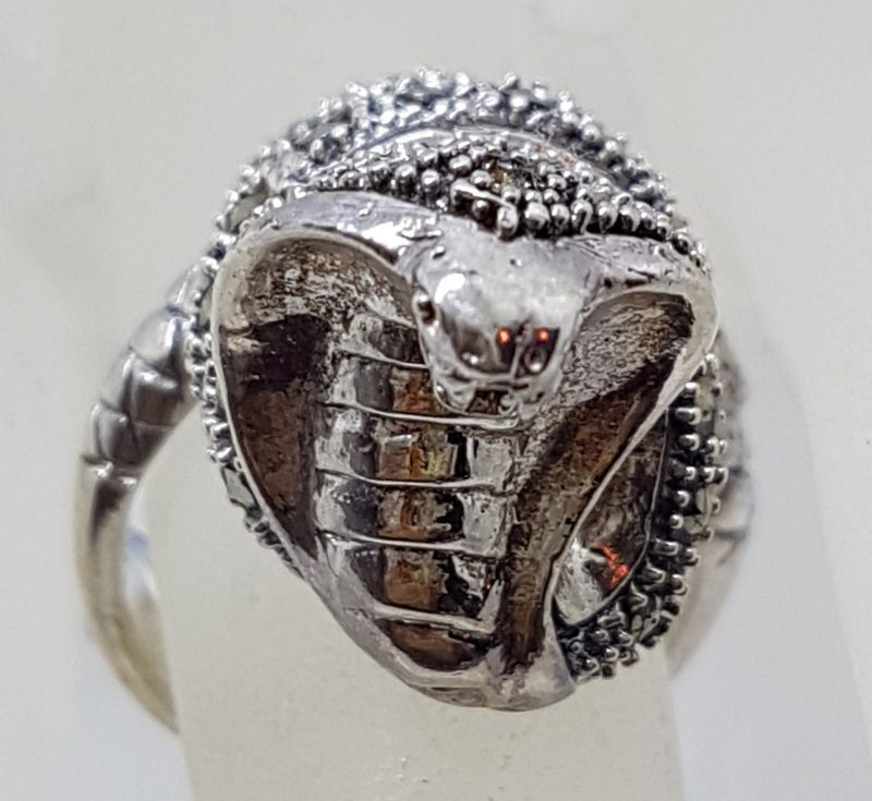 Sterling Silver Marcasite Large Cobra Snake Ring