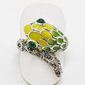 Sterling Silver Marcasite and Enamel Snake Ring - Green &amp; Yellow