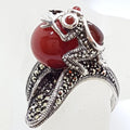 Sterling Silver Frog Ring - Carnelian and Marcasite