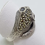 Sterling Silver Marcasite &amp; Ruby Cat / Panther / Bat Head Ring