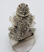 Sterling Silver Marcasite and Garnet Large Lizard/Gecko/Chameleon Ring