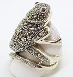 Sterling Silver Marcasite and Garnet Large Lizard/Gecko/Chameleon Ring