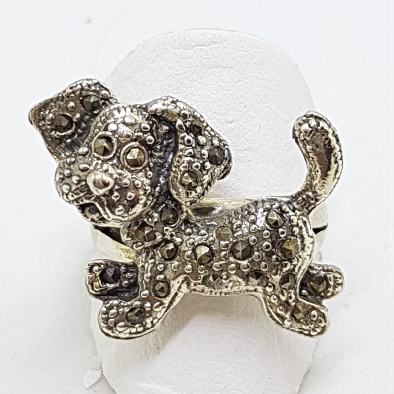 Sterling Silver Marcasite Large Puppy Dog Ring