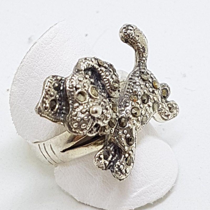 Sterling Silver Marcasite Large Puppy Dog Ring