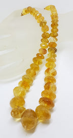 Sterling Silver Clasped Very Chunky Faceted Natural Citrine Bead Necklace / Chain