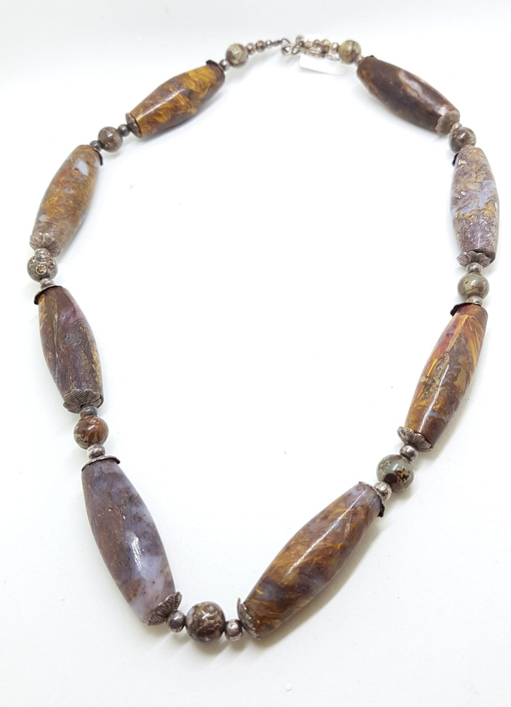 Sterling Silver Clasped Pietersite Bead Necklace / Chain