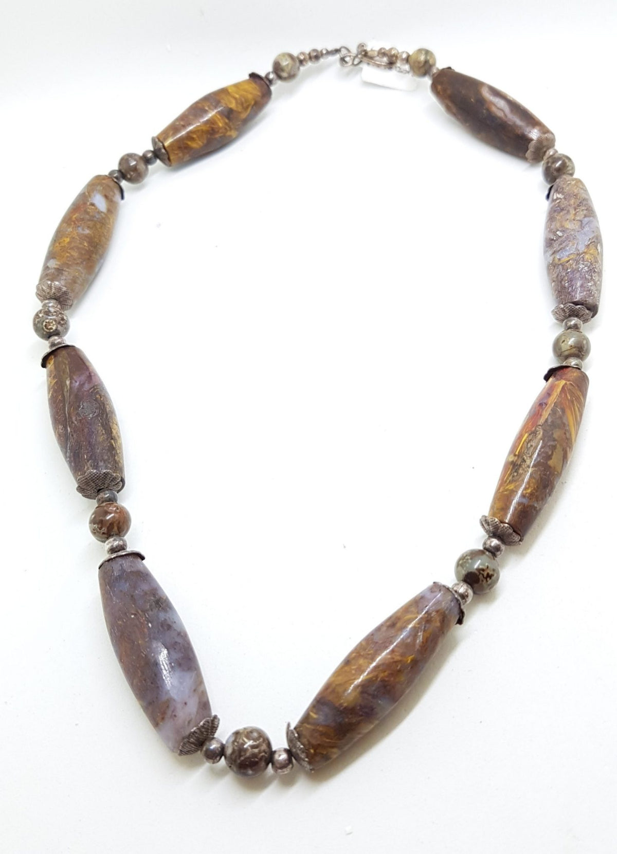 Sterling Silver Clasped Pietersite Bead Necklace / Chain