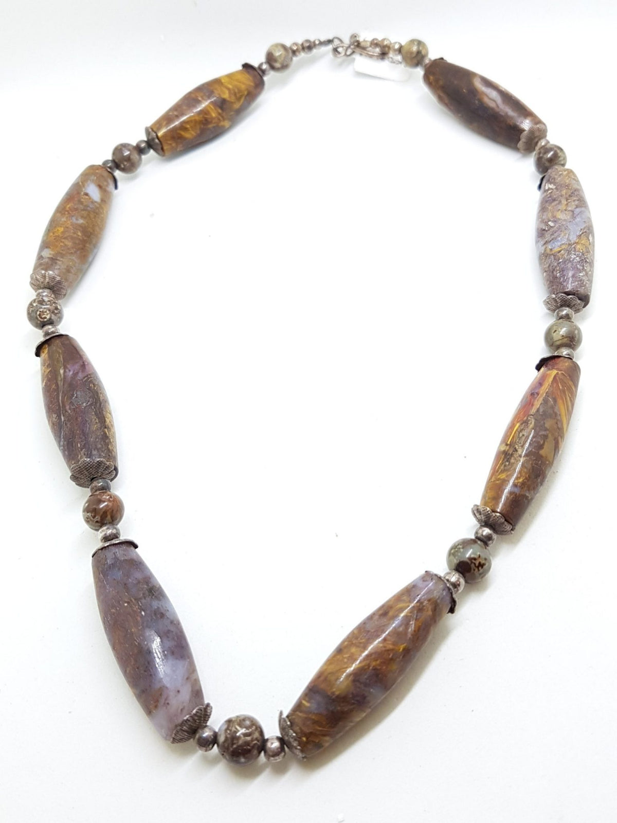 Sterling Silver Clasped Pietersite Bead Necklace / Chain