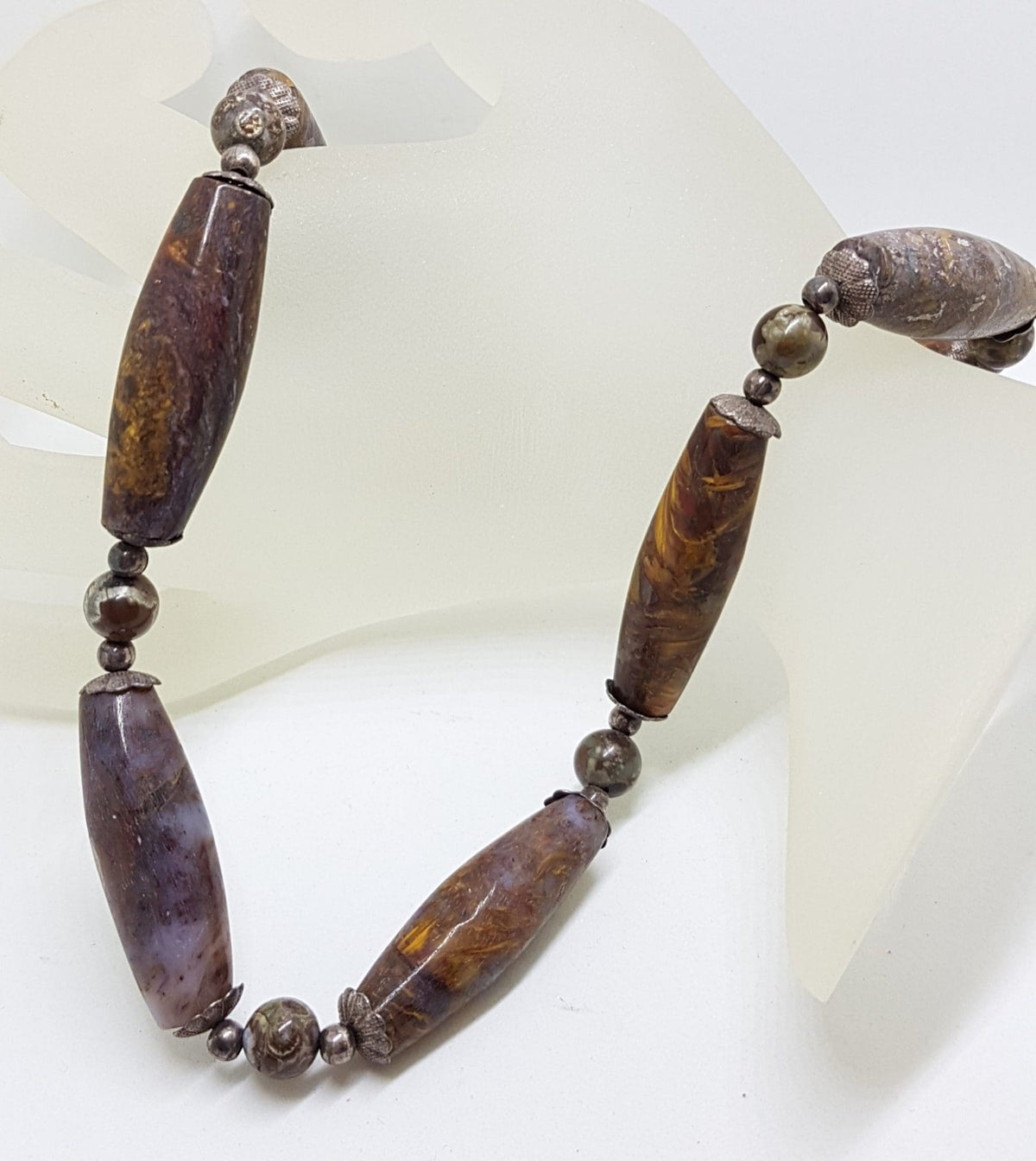 Sterling Silver Clasped Pietersite Bead Necklace / Chain