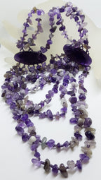 Sterling Silver Clasped Very Large &amp; Long Multi Strand Amethyst Bead Necklace / Chain