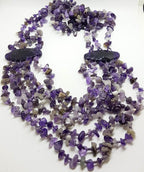 Sterling Silver Clasped Very Large &amp; Long Multi Strand Amethyst Bead Necklace / Chain