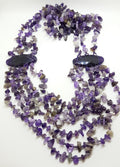 Sterling Silver Clasped Very Large &amp; Long Multi Strand Amethyst Bead Necklace / Chain