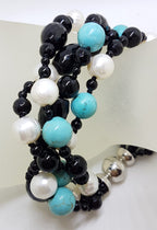 Multi Strand Onyx, Pearl and Turquoise Bead Bracelet