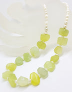 Sterling Silver Clasped Prehnite and Pearl Bead Necklace / Chain