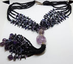 Sterling Silver Clasped Very Long Amethyst, Pearl &amp; Onyx Tassel Bead Necklace / Chain
