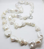 Sterling Silver Clasped Large &amp; Long Baroque Pearl Necklace / Chain