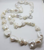 Sterling Silver Clasped Large &amp; Long Baroque Pearl Necklace / Chain