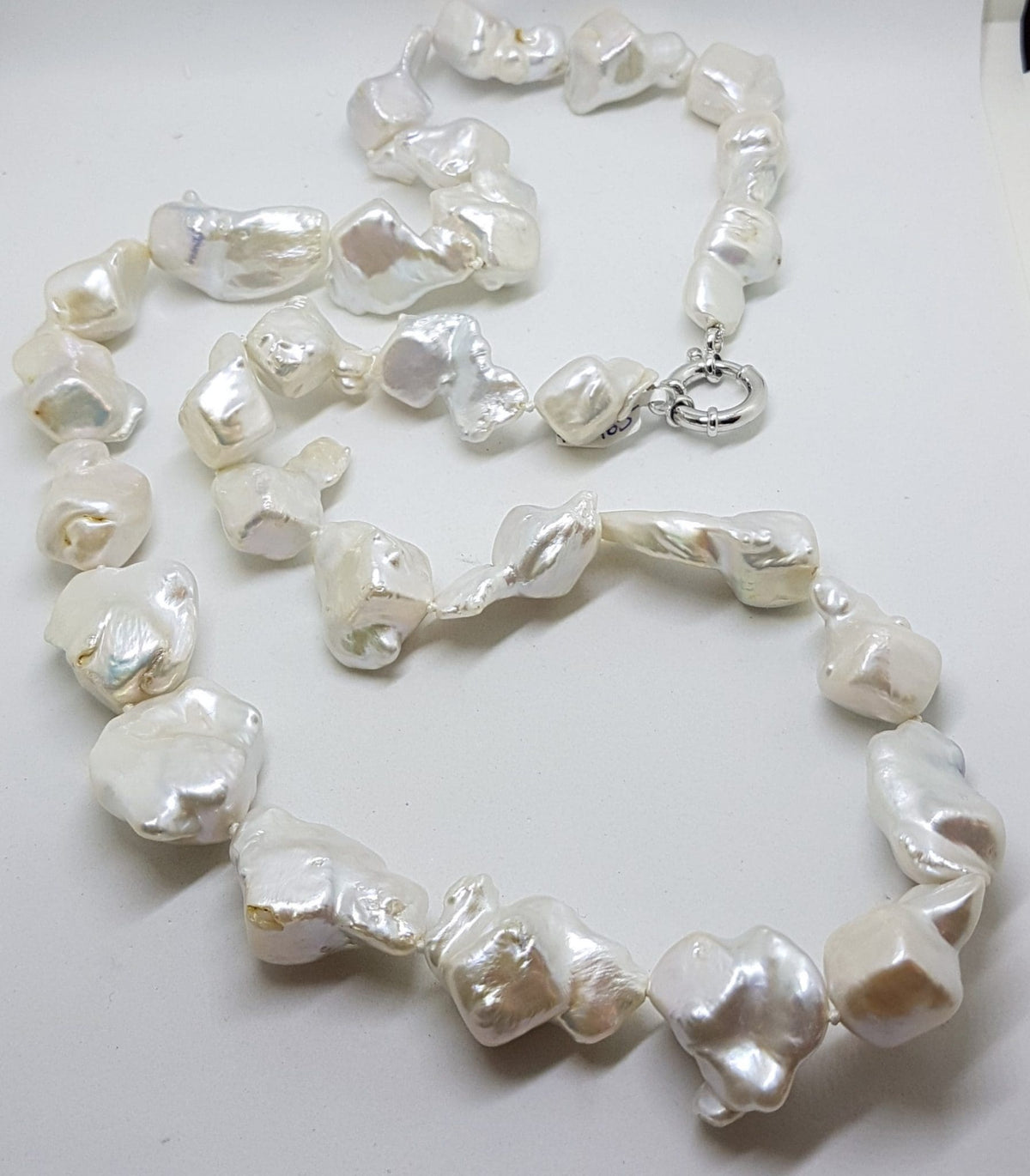 Sterling Silver Clasped Large &amp; Long Baroque Pearl Necklace / Chain