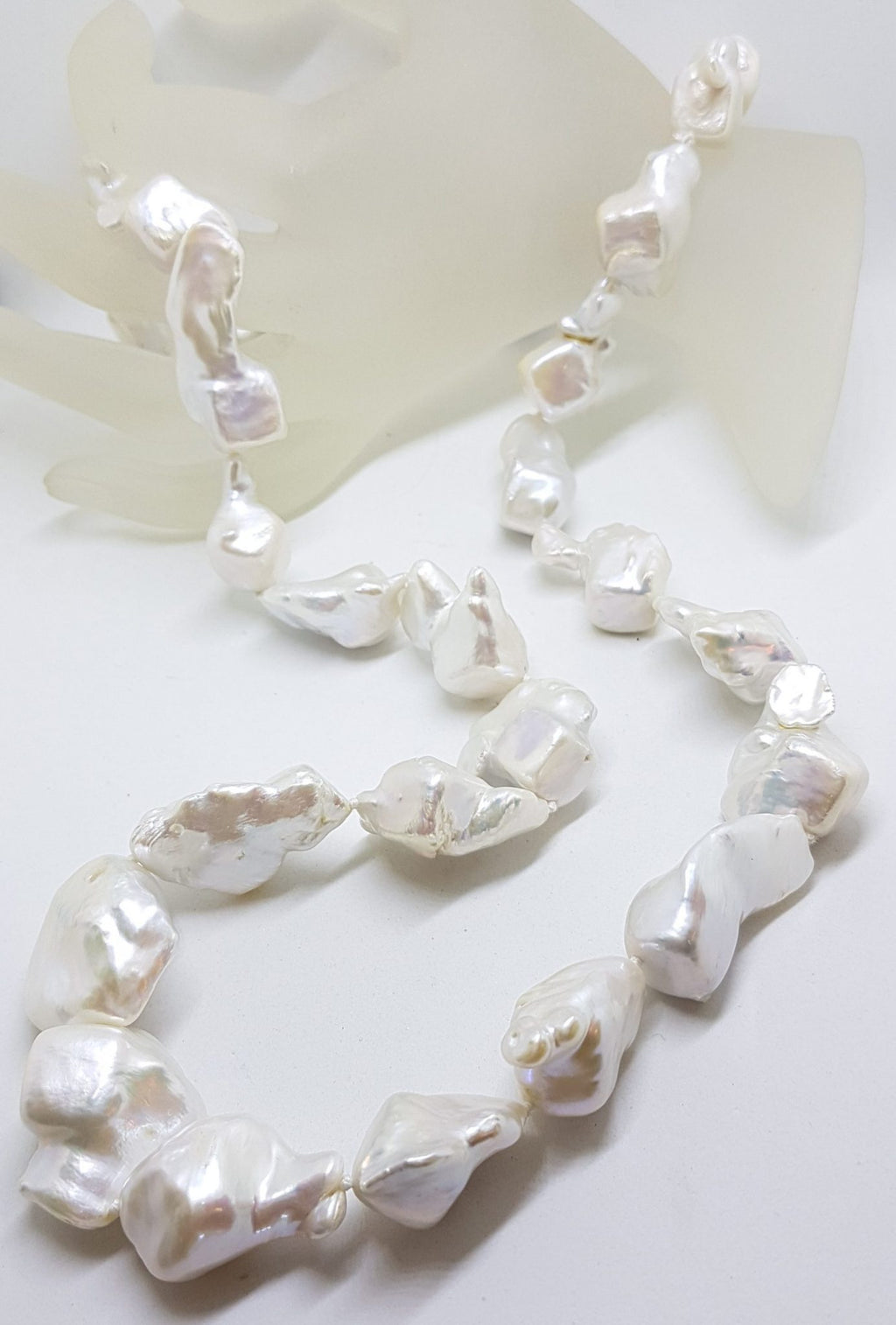 Sterling Silver Clasped Large &amp; Long Baroque Pearl Necklace / Chain