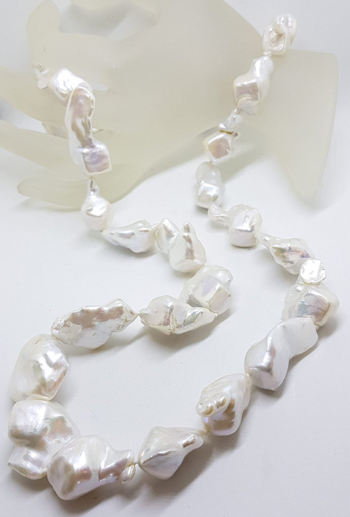 Sterling Silver Clasped Large &amp; Long Baroque Pearl Necklace / Chain