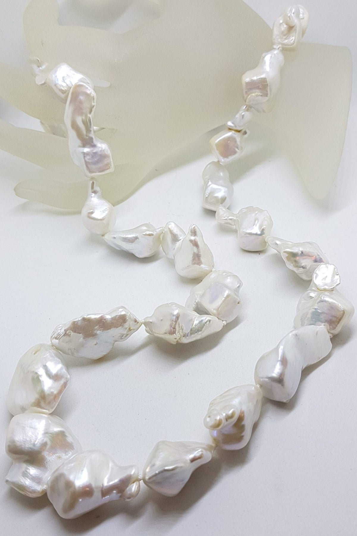 Sterling Silver Clasped Large &amp; Long Baroque Pearl Necklace / Chain
