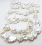 Sterling Silver Clasped Large &amp; Long Baroque Pearl Necklace / Chain