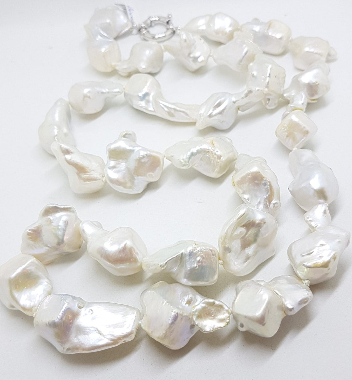 Sterling Silver Clasped Large &amp; Long Baroque Pearl Necklace / Chain