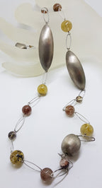 Sterling Silver Long Rutilated Quartz &amp; Citrine Bead Necklace / Chain