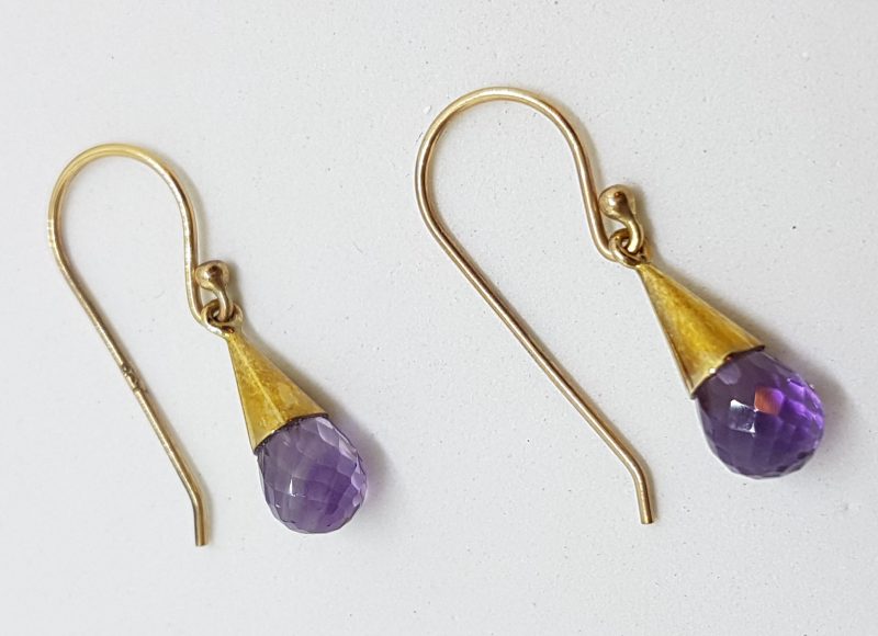 9ct Yellow Gold Amethyst in Cone Drop Earrings