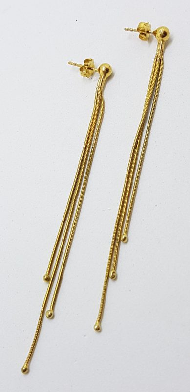 14ct Yellow Gold Long Tassell Chain Drop Earrings