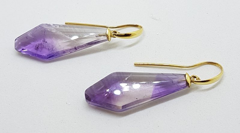 14ct Yellow Gold Amethyst Large Drop Earrings