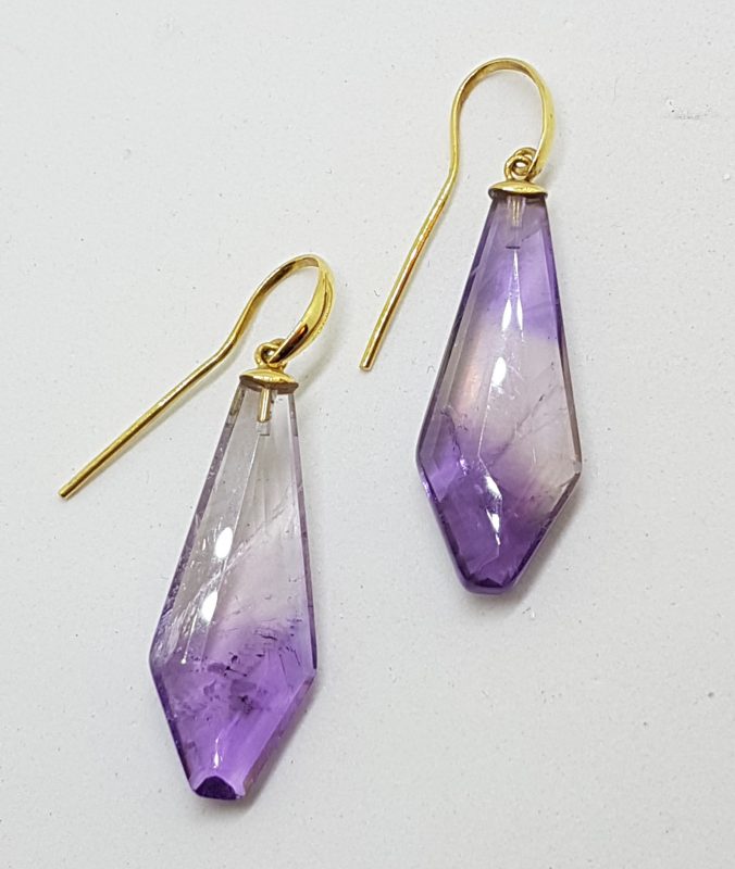 14ct Yellow Gold Amethyst Large Drop Earrings