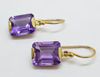 9ct Yellow Gold Rectangular Amethyst Drop Earrings
