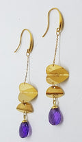 9ct Yellow Gold Amethyst Long Drop Earrings