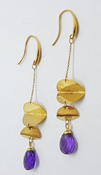 9ct Yellow Gold Amethyst Long Drop Earrings