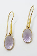 9ct Yellow Gold Light Coloured Oval Amethyst Long Drop Earrings