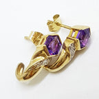 9ct Yellow Gold Amethyst &amp; Diamond Stud Earrings