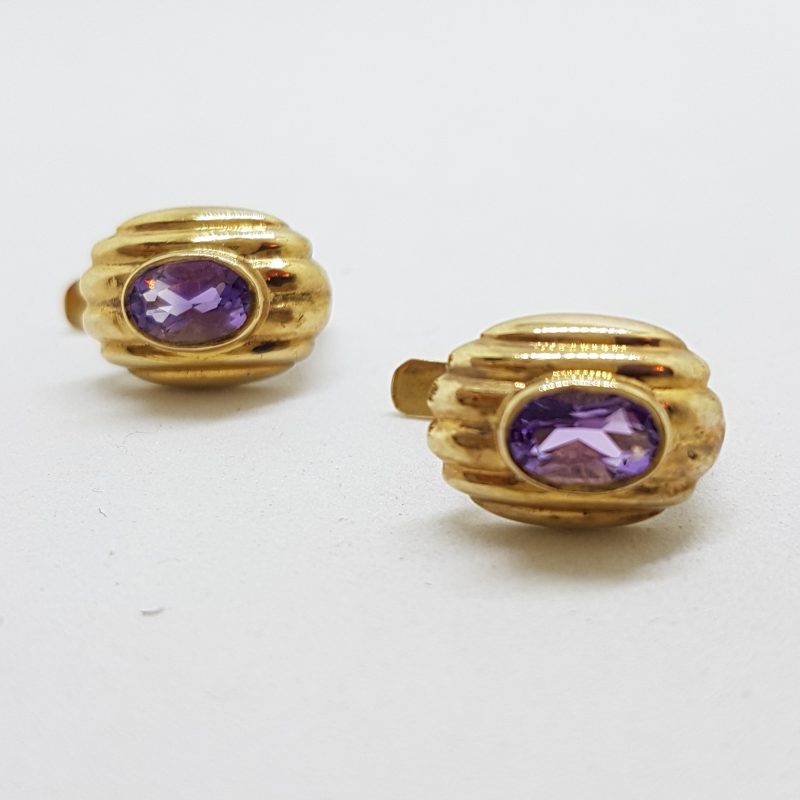 9ct Yellow Gold Amethyst Oval Lever-back Earrings