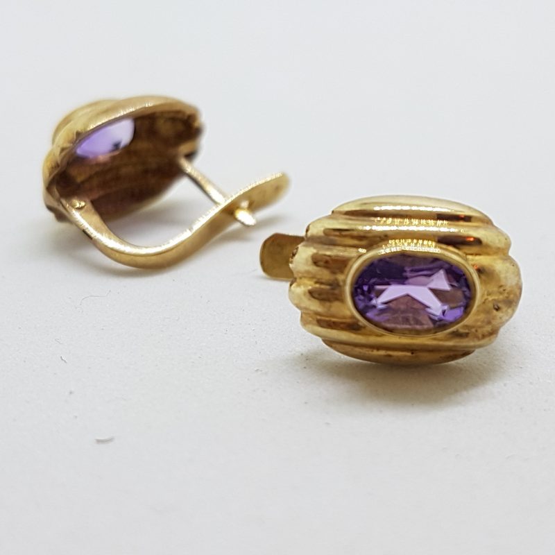 9ct Yellow Gold Amethyst Oval Lever-back Earrings