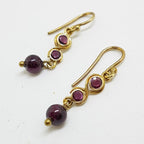 9ct Yellow Gold Handmade Twist Design Garnet Drop Earrings