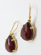 9ct Gold Cabochon Cut Garnet Drop Earrings - Teardrop Shape