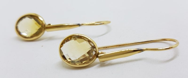 14ct Yellow Gold Oval Citrine Long Drop Earrings