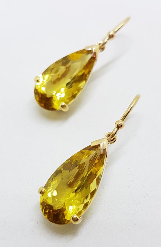 9ct Yellow Gold Teardrop Shape Lemon Citrine Drop Earrings